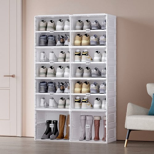 ANTBOX Portable Shoe Box, 8 Tier 28 Pairs, Portable Shoe Organizers Storage Boxes with Magnetic Door, Easy Assembly - SC2-D8B(C) ANTBOX Portable Shoe Box, 8 Tier 28 Pairs, Portable Shoe Organizers Storage Boxes with Magnetic Door, Easy Assembly - SC2-D8B(C)